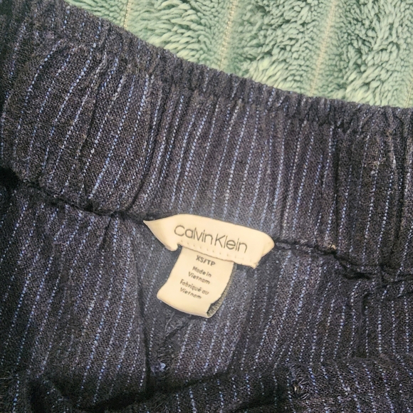 Calvin Klein Dark Blue Striped Linen Pants - Picture 8 of 8